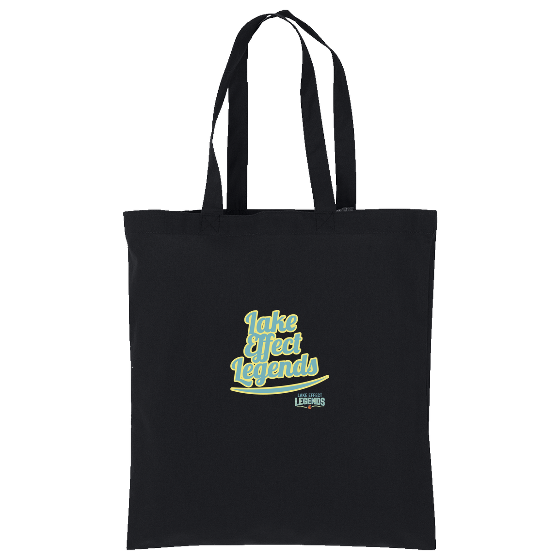 lake-effect-legends-retro-script-port-authority-core-cotton-tote — Deep Black — Front — source sha256 754f62a66da88fcf47b35d0a7079592ad6279548cdbcd958743b693af628da9a — Color position 1