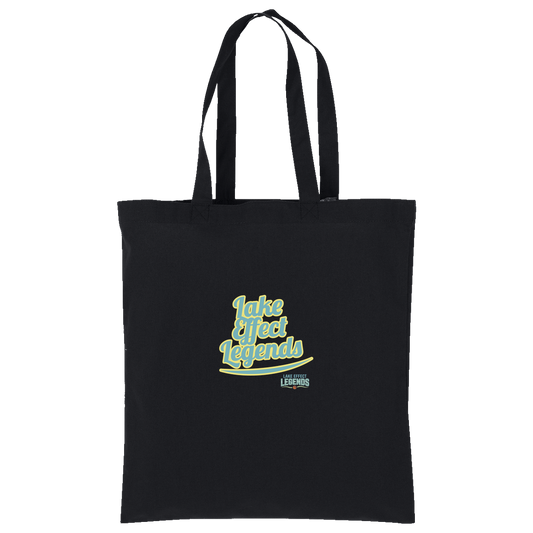 lake-effect-legends-retro-script-port-authority-core-cotton-tote — Deep Black — Front — source sha256 754f62a66da88fcf47b35d0a7079592ad6279548cdbcd958743b693af628da9a — Color position 1