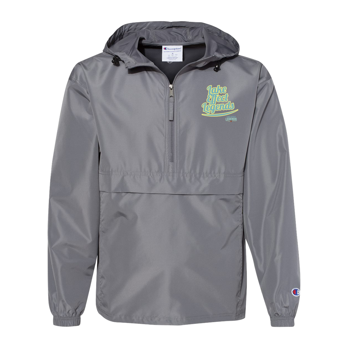 lake-effect-legends-retro-script-champion-unisex-packable-anorak-jacket — Graphite — Front — source sha256 a370e0f5ed24f01b31cafd9ebd608dd923e7f1cdc0dd9d176a45e13824cfe5c0 — Color position 2