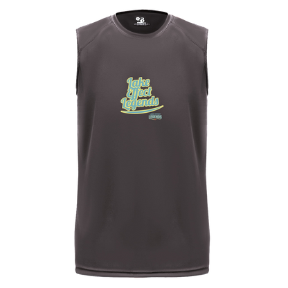 lake-effect-legends-retro-script-badger-b-core-sleeveless-performance-tee — Graphite — Front — source sha256 e9fe4663010d58c95cfeec952ad5873fe174d919ee0f1dabc7feb7d223e837aa — Color position 2