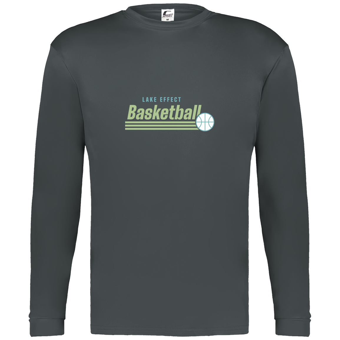 lake-effect-legends-retro-stripes-c2-mens-performance-long-sleeve-tee — Graphite — Front — source sha256 0fbbeb06a76229fd855f0c11cc10afda3e20969053d5935677cc7881df7434c6 — Color position 2