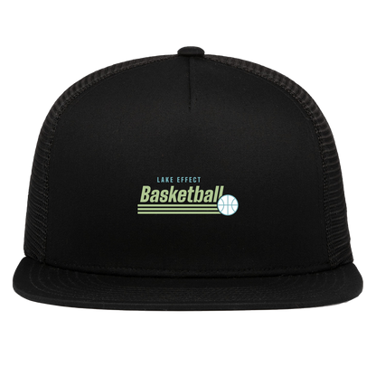 lake-effect-legends-retro-stripes-pacific-headwear-d-series-5-panel-trucker-snapback-cap — Black — Front — source sha256 3874450564a56b92b3b6b1f075b44f9449fc34821689dd9b12a7c95101216aac — Color position 1