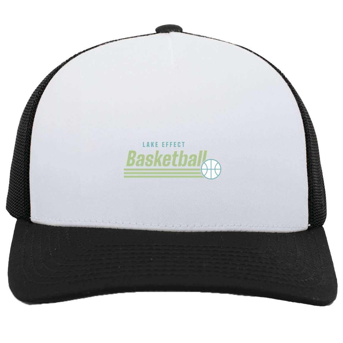 lake-effect-legends-retro-stripes-pacific-headwear-5-panel-trucker-snapback-cap — White/Black — Front — source sha256 56484a327fc78284055025e0de6972521f8f39de5af8492ab75a72e382cc94d9 — Color position 4