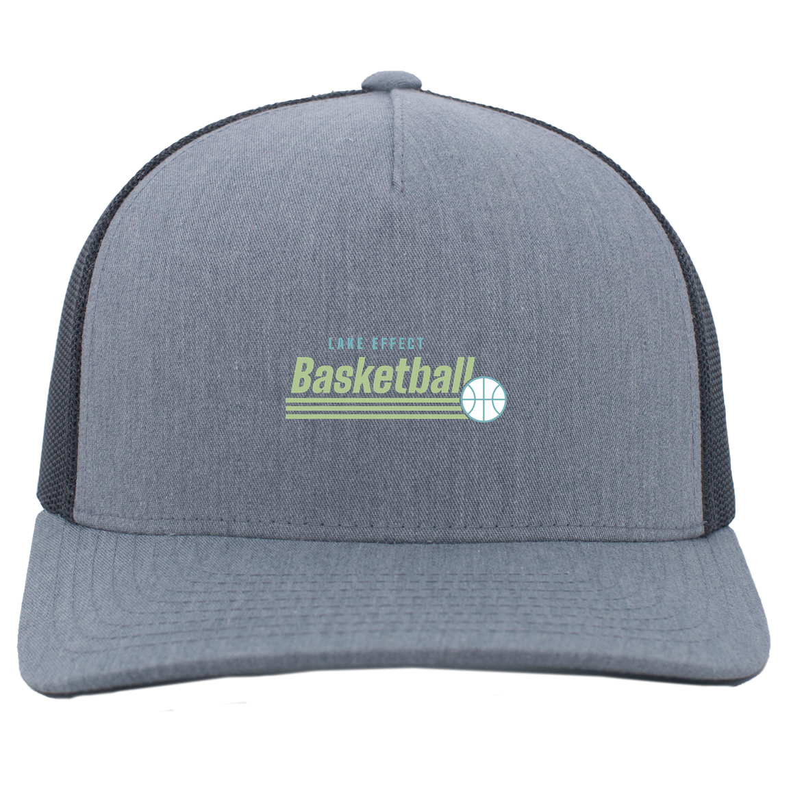 lake-effect-legends-retro-stripes-pacific-headwear-5-panel-trucker-snapback-cap — Heather Grey/Light Charcoal — Front — source sha256 9fd33c86d1a37fe9132ec6448421705f0f26053a1da1d02121542560259bca6c — Color position 2