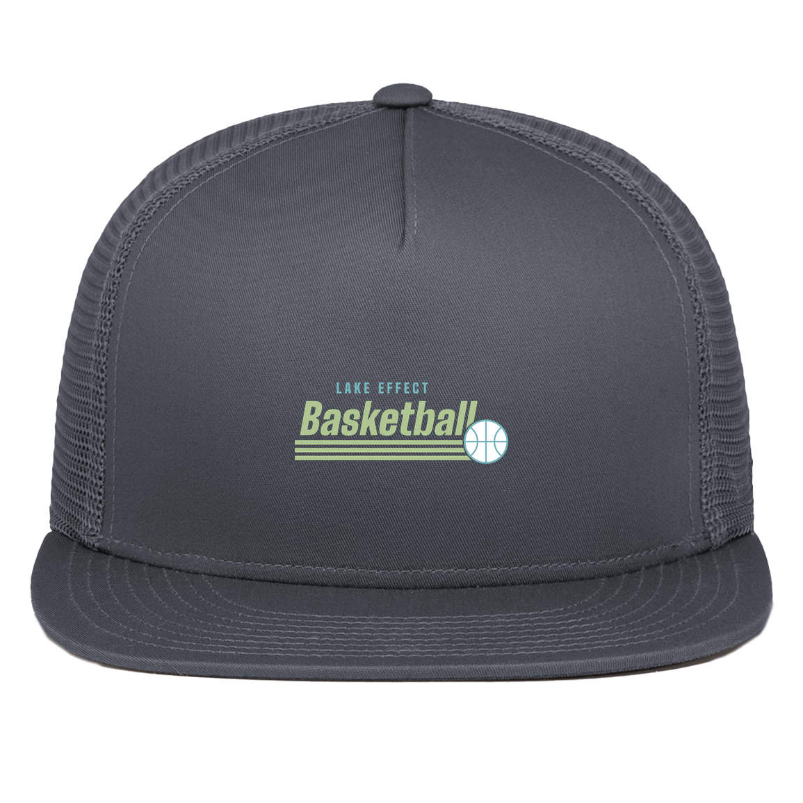 lake-effect-legends-retro-stripes-pacific-headwear-d-series-5-panel-trucker-snapback-cap — Graphite — Front — source sha256 a9537c88f1ea6c2bb366964752e54491877439a2eb2c454fe2384c7e9b9baf00 — Color position 3