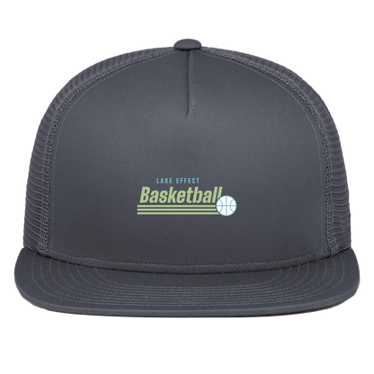 lake-effect-legends-retro-stripes-pacific-headwear-d-series-5-panel-trucker-snapback-cap — Graphite — Front — source sha256 a9537c88f1ea6c2bb366964752e54491877439a2eb2c454fe2384c7e9b9baf00 — Color position 3