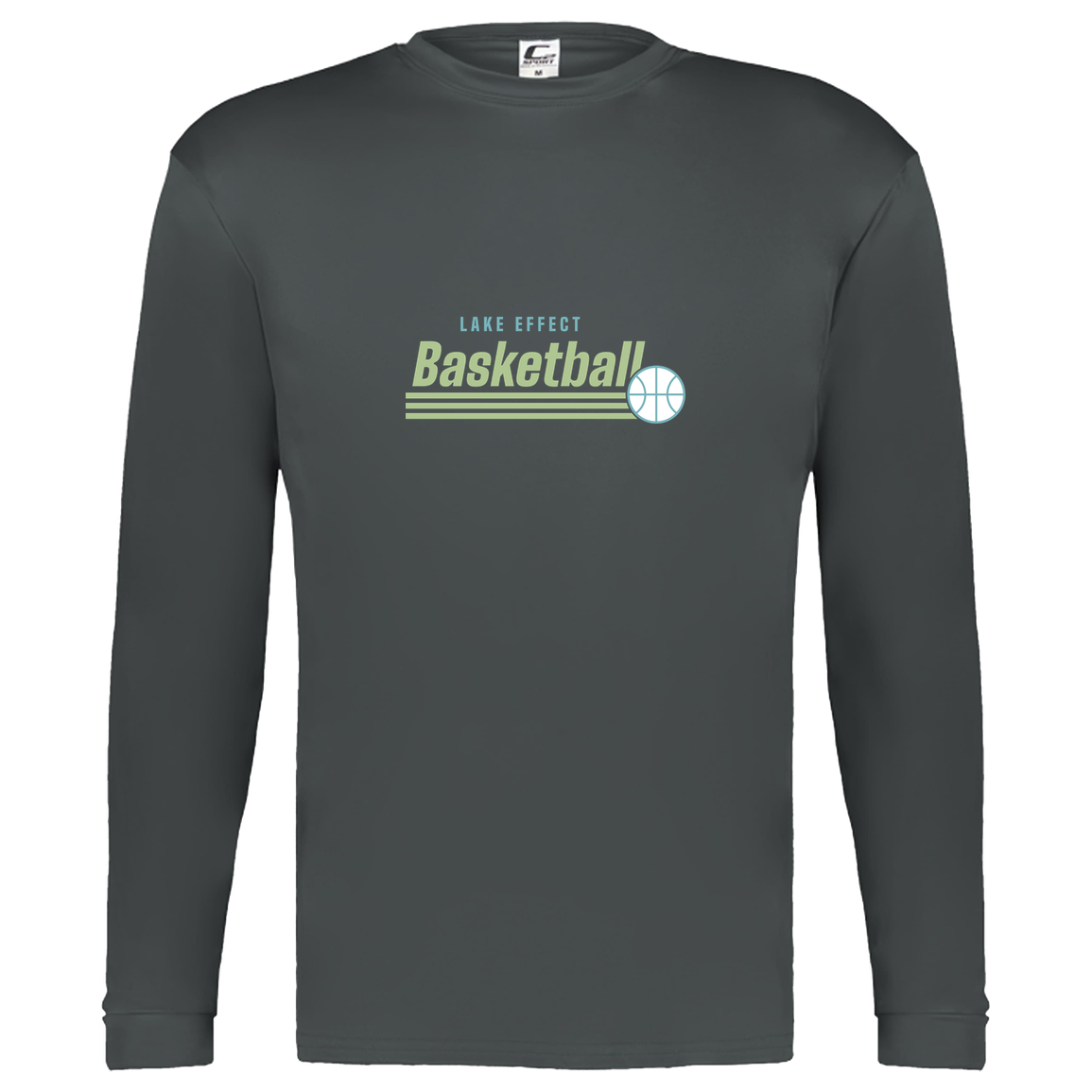 lake-effect-legends-retro-stripes-c2-kids-performance-long-sleeve-tee — Graphite — Front — source sha256 c0c832d3e32af3f6b2e0a7408310129deaf271f816fe0652239cdb5ad79782d7 — Color position 2