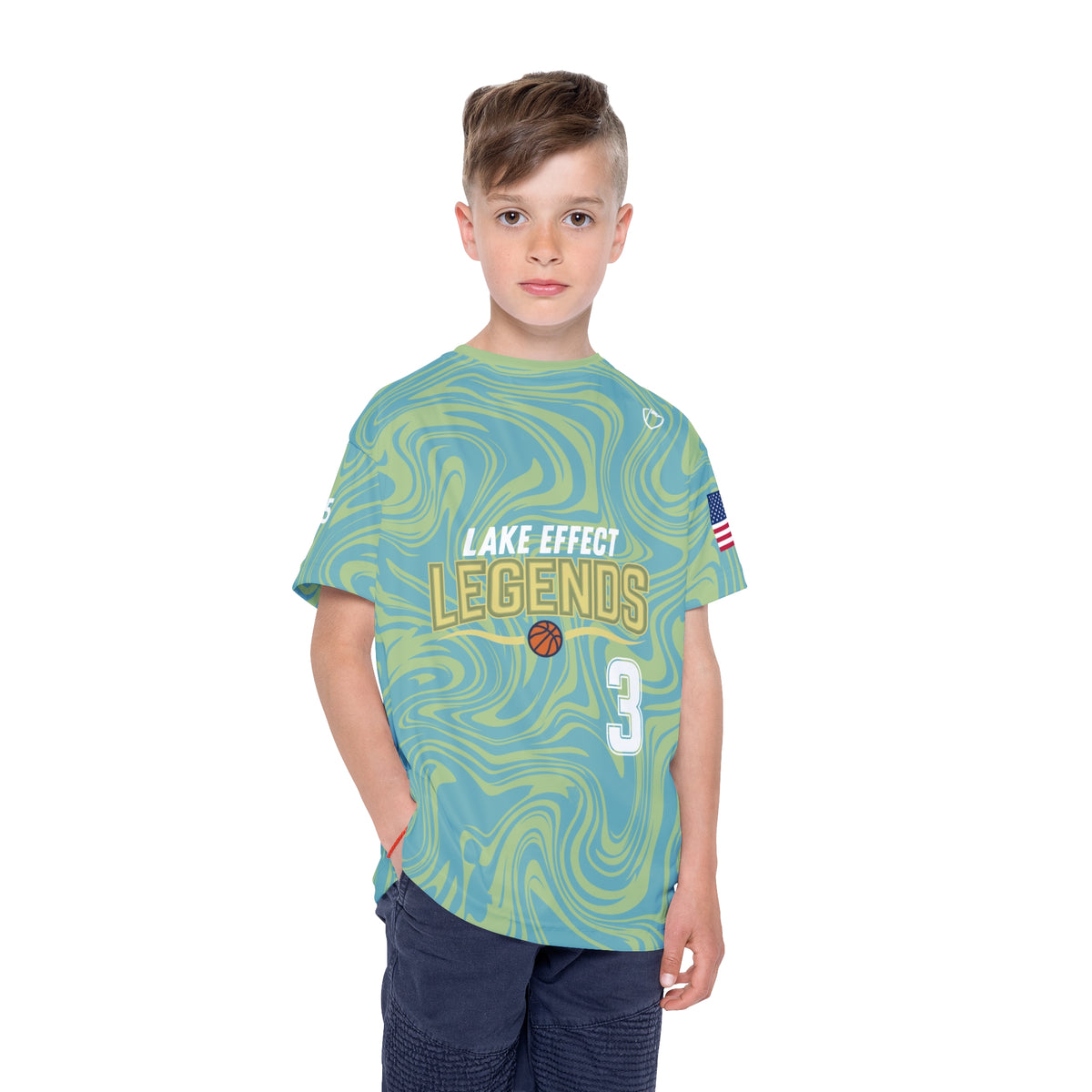 Lake Effect Legends Marble Kids Sports Jersey — model front