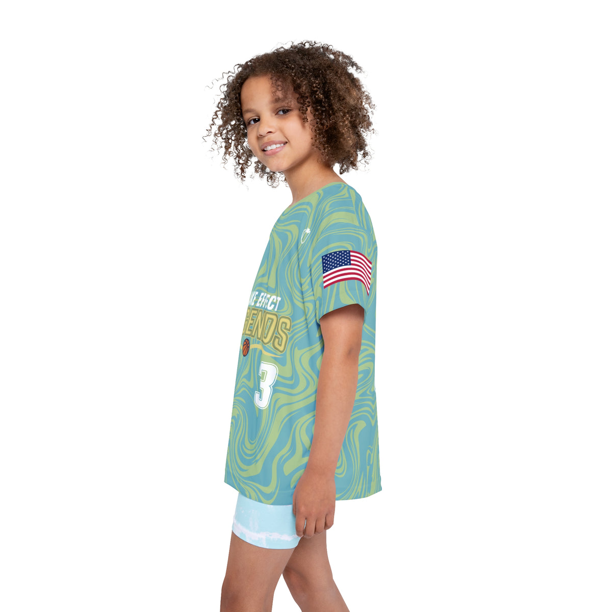 Lake Effect Legends Marble Kids Sports Jersey — second model left side