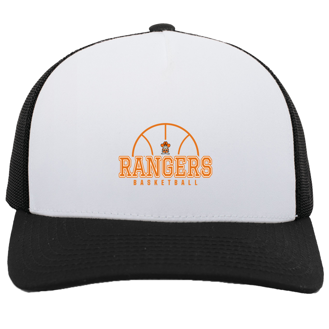manton-elementary-ball-dome-pacific-headwear-5-panel-trucker-snapback-cap — White/Black — Front — source sha256 7d782645dc4b4128c944317bcbbe7b74c911c47a1d34cf5bd4b4ac00ba61f811 — Color position 5
