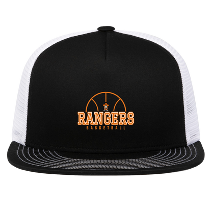 manton-elementary-ball-dome-pacific-headwear-d-series-5-panel-trucker-snapback-cap — Black/White — Front — source sha256 e0c9dffceac10e086666da77cf0c720e02436653edd9f0df05ae21d39d390787 — Color position 2