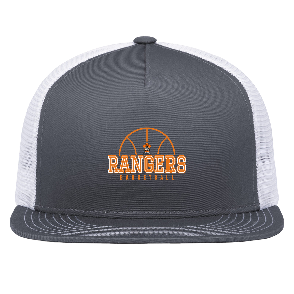 manton-elementary-ball-dome-pacific-headwear-d-series-5-panel-trucker-snapback-cap — Graphite/White — Front — source sha256 ed743b82e1715d7368849d25dfd197e84e87af3cb5ca33dca3a4bd4a64cce856 — Color position 4