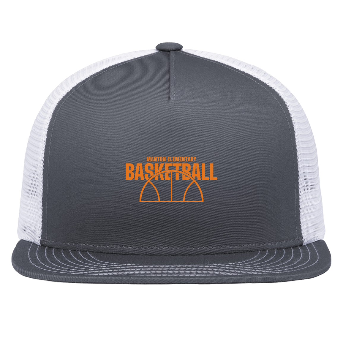 manton-hoop-horizon-pacific-headwear-d-series-5-panel-trucker-snapback-cap — Graphite/White — Front — source sha256 01b70a0648f640d780324dd2fe27d5fcd77b4c54e187e389e7010a3aab4a7ace — Color position 4