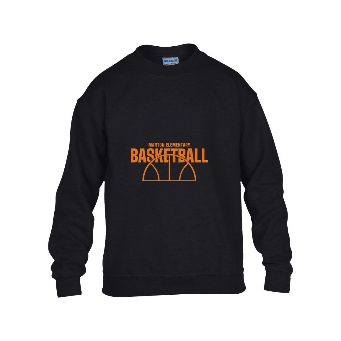 manton-hoop-horizon-gildan-kids-heavy-blend-fleece-crew — Black — Front — source sha256 24a69f80643a1851e296af427ea0294feadb4cb594fa38ef80e1d33040e9faf4 — Color position 1