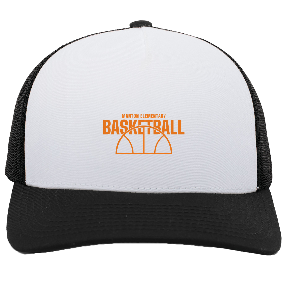manton-hoop-horizon-pacific-headwear-5-panel-trucker-snapback-cap — White/Black — Front — source sha256 25eec90c6d58e91dee1284a41ecb0945ee9db07c279ab7b1fdcf3243fb1b0dc3 — Color position 5