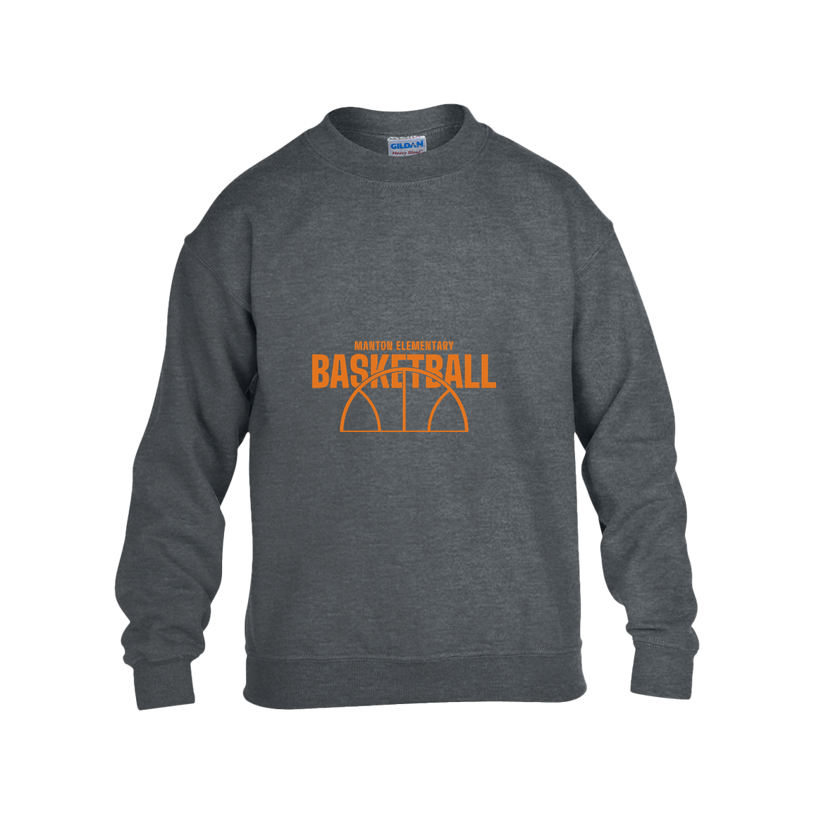 manton-hoop-horizon-gildan-kids-heavy-blend-fleece-crew — Dark Heather — Front — source sha256 2c9976666d9ec8bfc0d0d2f20814d605be4914deda4c2c43441dab251cece335 — Color position 2