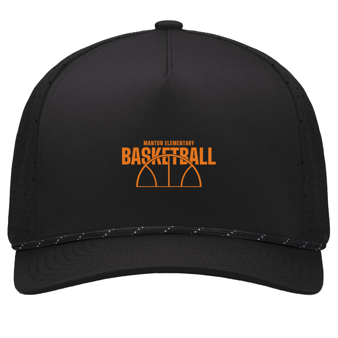 manton-hoop-horizon-pacific-headwear-weekender-perforated-snapback-cap — Black/Black — Front — source sha256 34aa30a583f2aa03b6ee6c92090fb95b819e38cd32e4f888937f0fa6aa0d01f5 — Color position 1