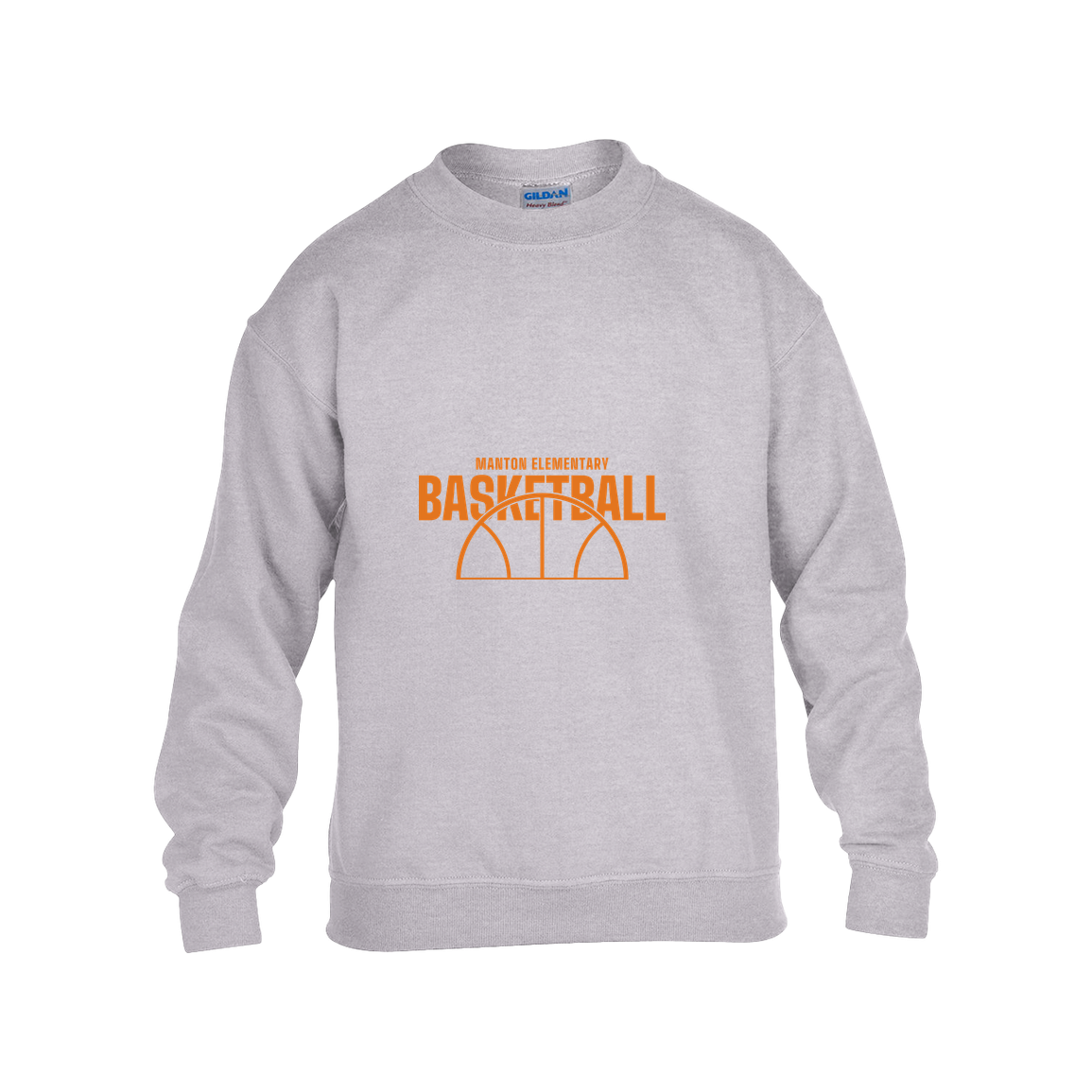 manton-hoop-horizon-gildan-kids-heavy-blend-fleece-crew — Grey — Front — source sha256 57352a386b2a62998dc0a436f36fb155adea8f9350615c7b046f14dc32bce984 — Color position 3