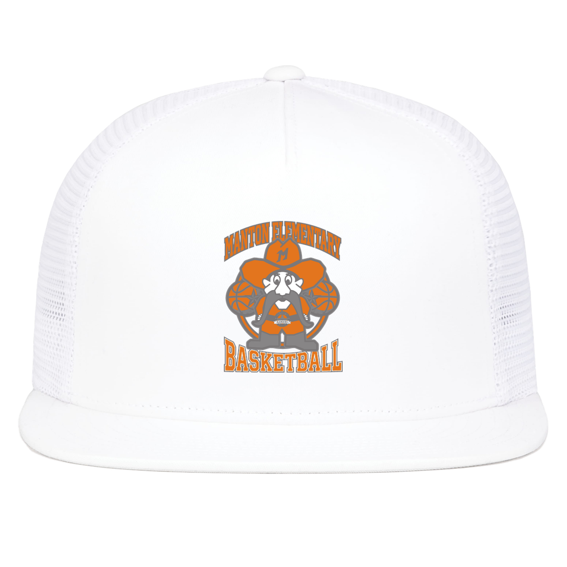 manton-ranger-mascot-hoops-pacific-headwear-d-series-5-panel-trucker-snapback-cap — White — Front — source sha256 06592a1bbdf1af791f2060629d65b92dc7dd430547e247cb41de516ede18779a — Color position 5