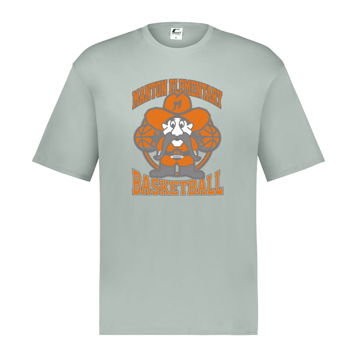manton-ranger-mascot-hoops-c2-mens-performance-short-sleeve-tee — Silver — Front — source sha256 08b08597c66683352c3510540634df7bc5502d82a799c5041f99b250b171df84 — Color position 3
