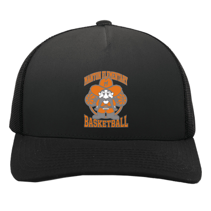 manton-ranger-mascot-hoops-pacific-headwear-5-panel-trucker-snapback-cap — Black/Black — Front — source sha256 1125f608b646aeb36697be12ece547197c942ce77affcd6b1116674c12f222b4 — Color position 3