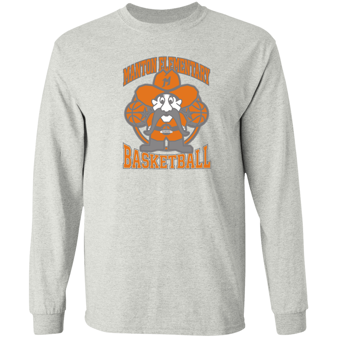 manton-ranger-mascot-hoops-gildan-ls-t-shirt-5-3-oz — Ash — Front — source sha256 158c618d9b46cc8642a8bd82098f2be0551b652e7535b8c82be1074b6d8feafc — Color position 1