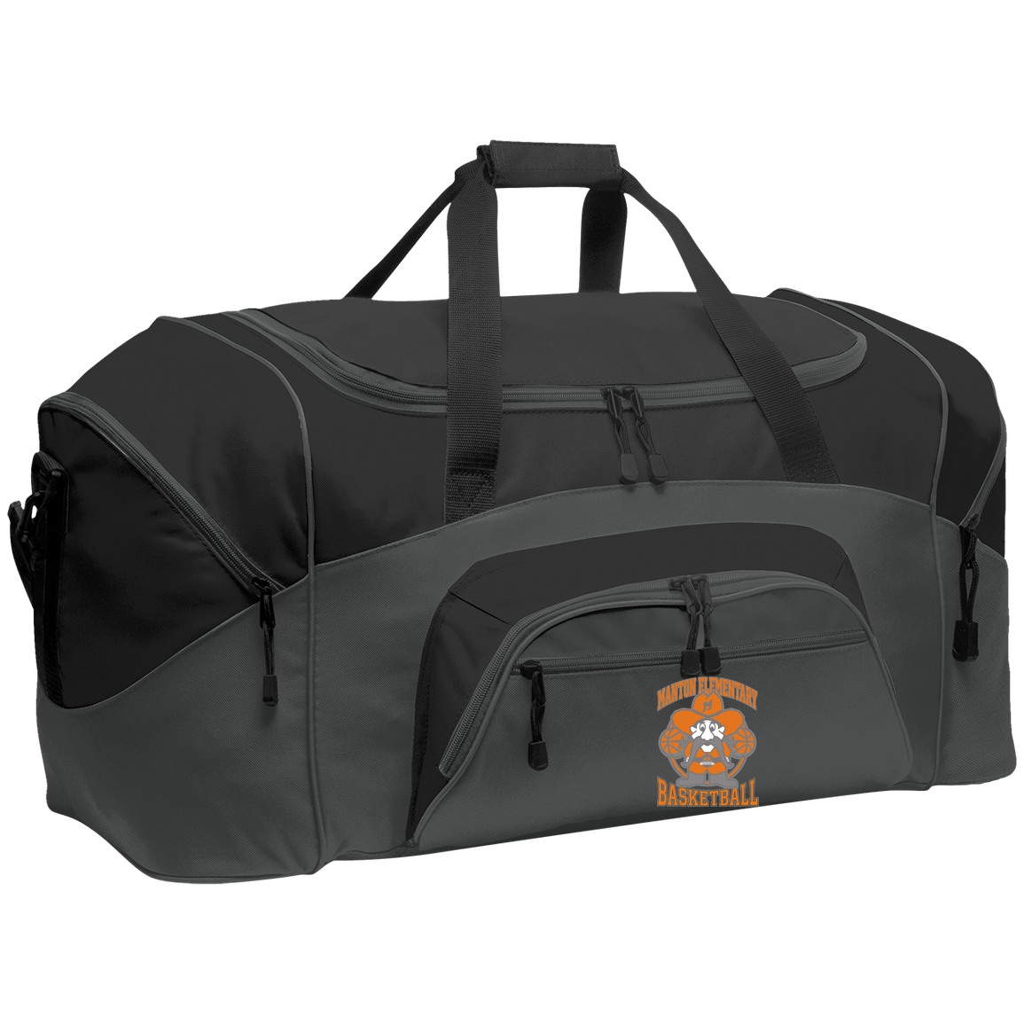 manton-ranger-mascot-hoops-port-company-sport-duffel — Dark Charcoal/Black — Front — source sha256 1a0acac128aedbb1820003b1bceebc80dbff125930a0728e30a32c7c03b206ee — Color position 2