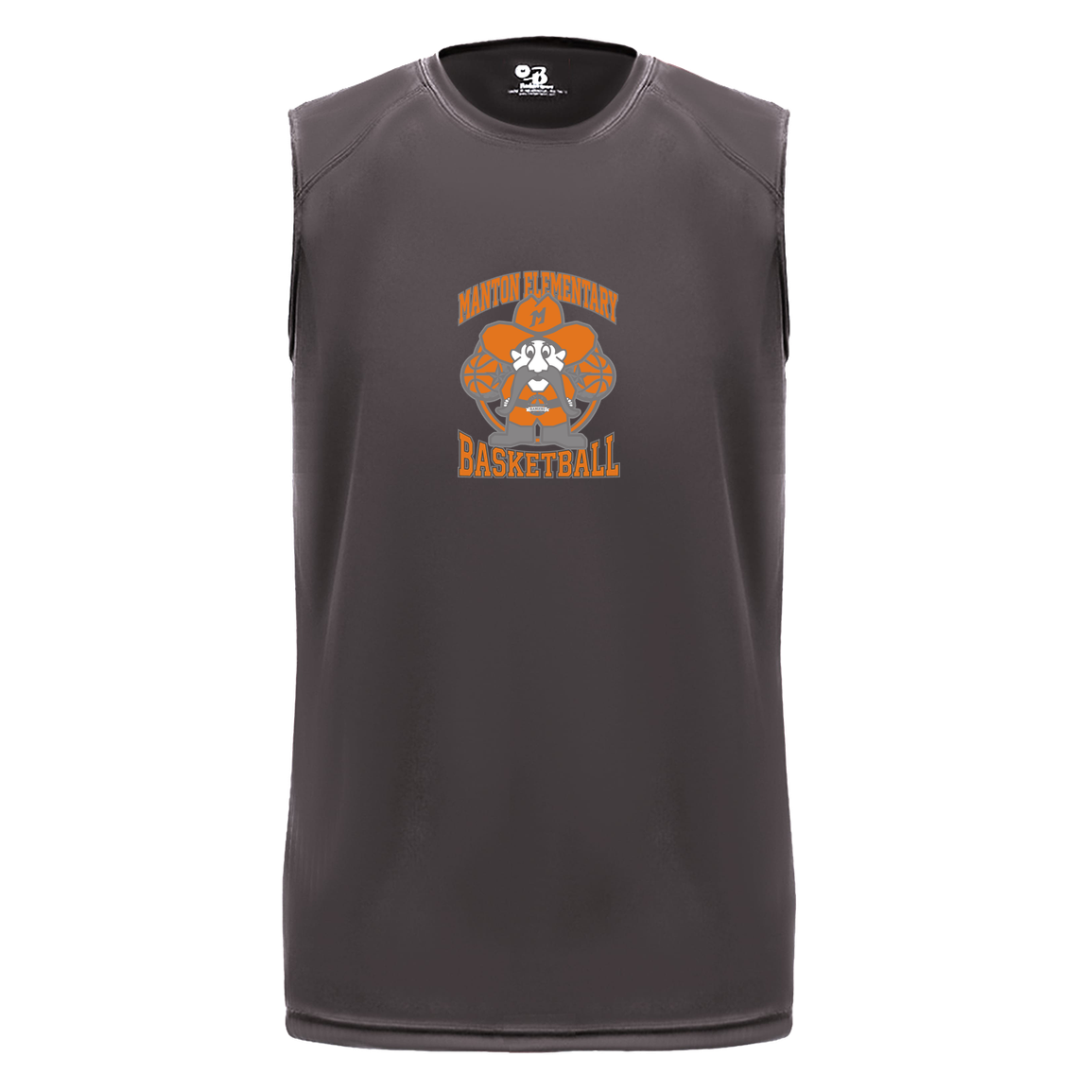 manton-ranger-mascot-hoops-badger-b-core-sleeveless-performance-tee — Graphite — Front — source sha256 1c916da25b1bd3def5cf7951fc2a8684c5e719f50b4f84ef2590aeb336b5f917 — Color position 2