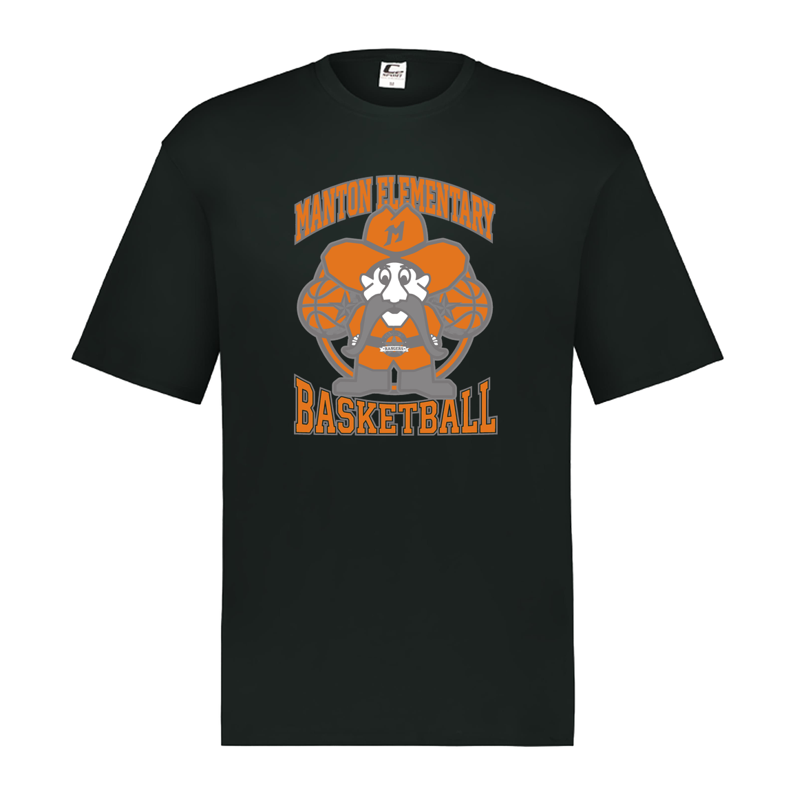 manton-ranger-mascot-hoops-c2-mens-performance-short-sleeve-tee — Black — Front — source sha256 1ff67c6493b9b26f9aa0f0d97aa8177e96f4473b6230c714183e26b327227c2c — Color position 1