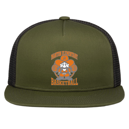 manton-ranger-mascot-hoops-pacific-headwear-d-series-5-panel-trucker-snapback-cap — Moss/Light Charcoal — Front — source sha256 2d2ce1d370af86a7abf2e69e4d930a1da0a6a9321ae5fe1283d9a9d5a0745414 — Color position 6