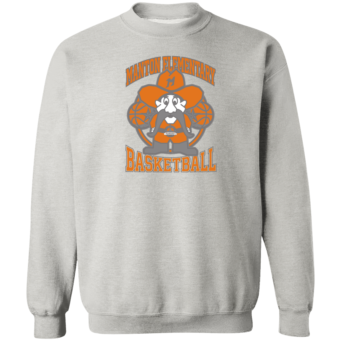 manton-ranger-mascot-hoops-gildan-crewneck-pullover-sweatshirt — Ash — Front — source sha256 3d8b5f4223f16c174e9e8cc67ae99ec3f2e7765d0a0a0e97029b9fcc4b615453 — Color position 2