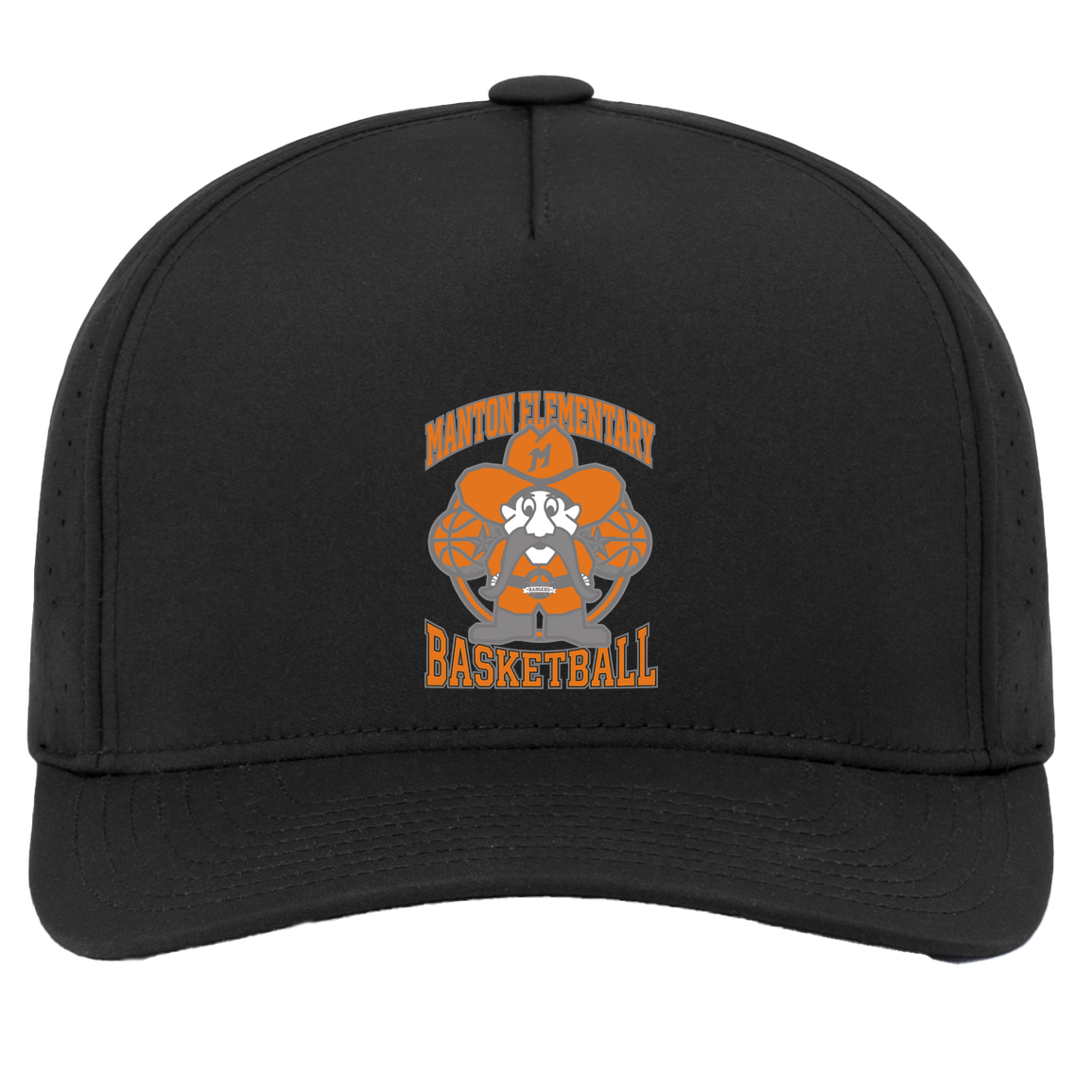 manton-ranger-mascot-hoops-pacific-headwear-weekender-perforated-snapback-cap — Black — Front — source sha256 41de3ad1e52ec1dbb7f3fbfd1a4b9b804e9ebc7134e637f1aada715d771b3073 — Color position 2