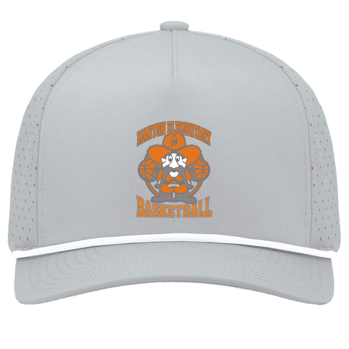 manton-ranger-mascot-hoops-pacific-headwear-weekender-perforated-snapback-cap — Silver/White — Front — source sha256 51d18f4aad132504e07c17e621fb4c6ec5a6a57304e243bd2ef08e3d4797e29f — Color position 5