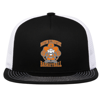 manton-ranger-mascot-hoops-pacific-headwear-d-series-5-panel-trucker-snapback-cap — Black/White — Front — source sha256 5cb8dfa9a21118a60b9c9dc131efed2a11a5d615e275a182ab34fd225435cd05 — Color position 2