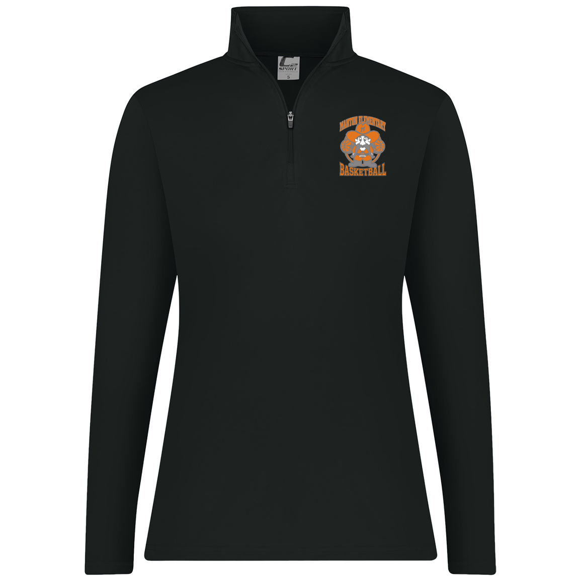 manton-ranger-mascot-hoops-c2-womens-1-4-zip-pullover — Black — Front — source sha256 61ce50f7bf58559e60befdc24ceca2cfcb2d3abd3d08e2675d4644a5b71c970c — Color position 1