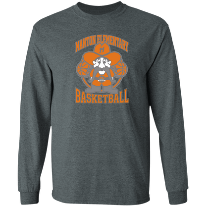 manton-ranger-mascot-hoops-gildan-ls-t-shirt-5-3-oz — Dark Heather — Front — source sha256 8023b95a86bcdb608eee5ae06ef73f710ea2b6515851a8b6b370a0589dc7c873 — Color position 2