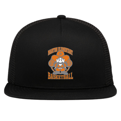 manton-ranger-mascot-hoops-pacific-headwear-d-series-5-panel-trucker-snapback-cap — Black — Front — source sha256 8e370ec92cc4f4d387111bb50c134e561609f4fc70550c1dc98a467ac6038910 — Color position 1