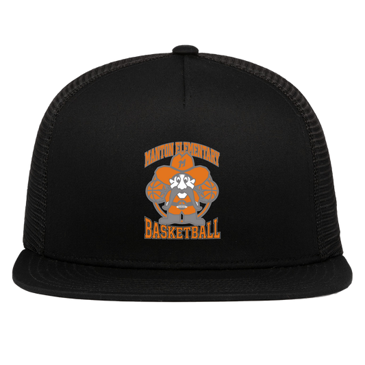 manton-ranger-mascot-hoops-pacific-headwear-d-series-5-panel-trucker-snapback-cap — Black — Front — source sha256 8e370ec92cc4f4d387111bb50c134e561609f4fc70550c1dc98a467ac6038910 — Color position 1