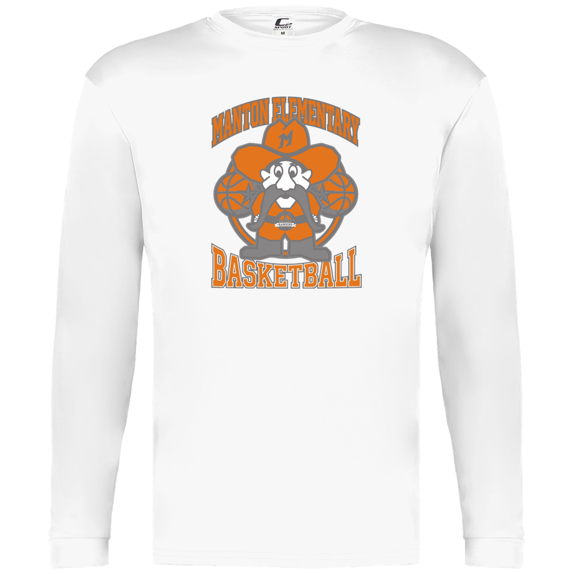 manton-ranger-mascot-hoops-c2-mens-performance-long-sleeve-tee — White — Front — source sha256 954a952d41870668e7ed6731fb1687632ea6885a67a89d97160d160100d4d9c5 — Color position 4