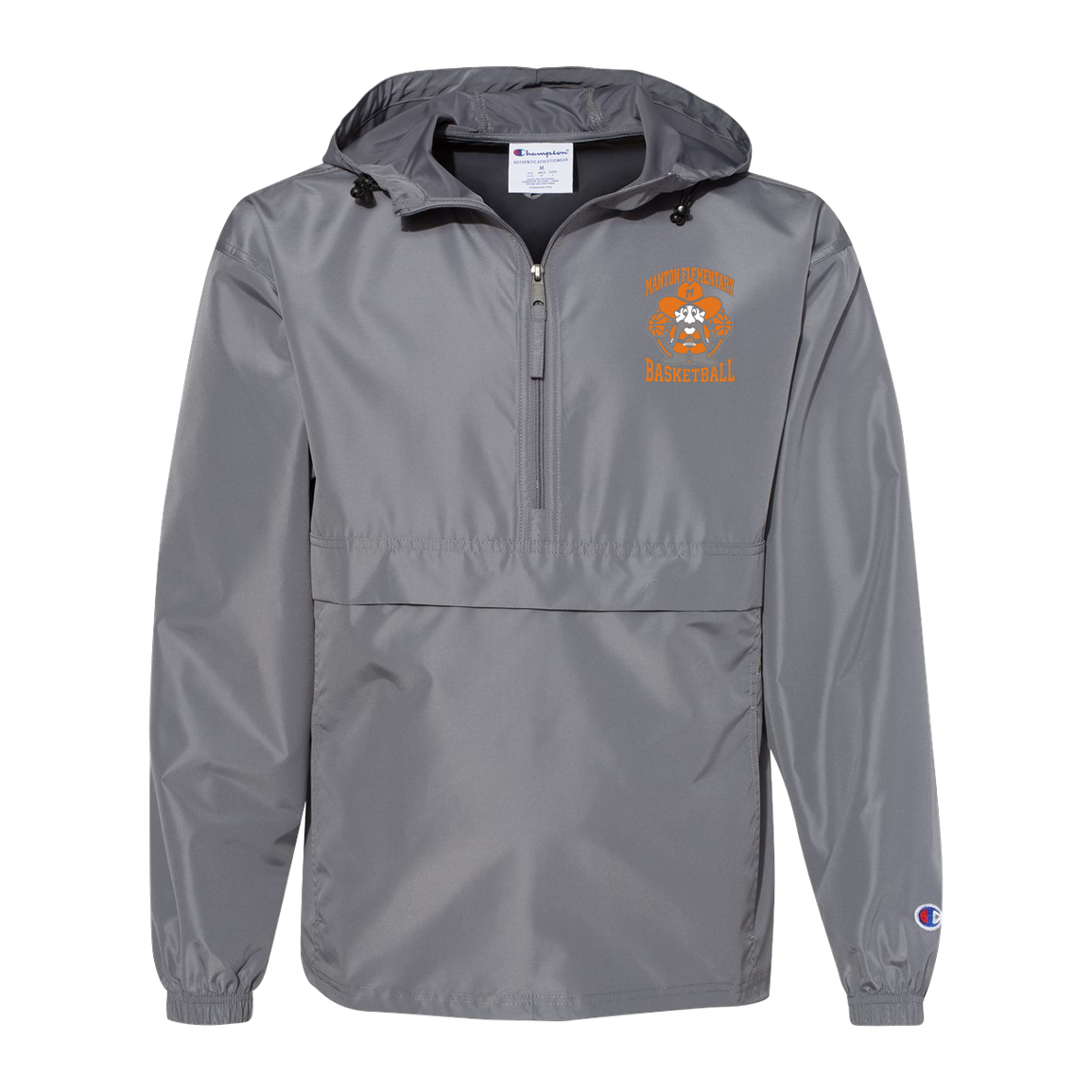 manton-ranger-mascot-hoops-champion-unisex-packable-anorak-jacket — Graphite — Front — source sha256 99a3c8d7da7b535d01e069c7294be96712cf78973c0c84f1b208d9830379a214 — Color position 2