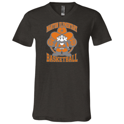 manton-ranger-mascot-hoops-bella-canvas-unisex-jersey-ss-v-neck-t-shirt — Dark Grey Heather — Front — source sha256 9f2c0ef60302d6eb8ab8269b533c5ec1060dddb9f22d5f1f8628459bc9b1b91a — Color position 3