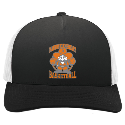 manton-ranger-mascot-hoops-pacific-headwear-5-panel-trucker-snapback-cap — Black/White — Front — source sha256 aec3a9450813884c027fc909aa3ffc1f92fe843a36494b6223708bc87da5700c — Color position 4