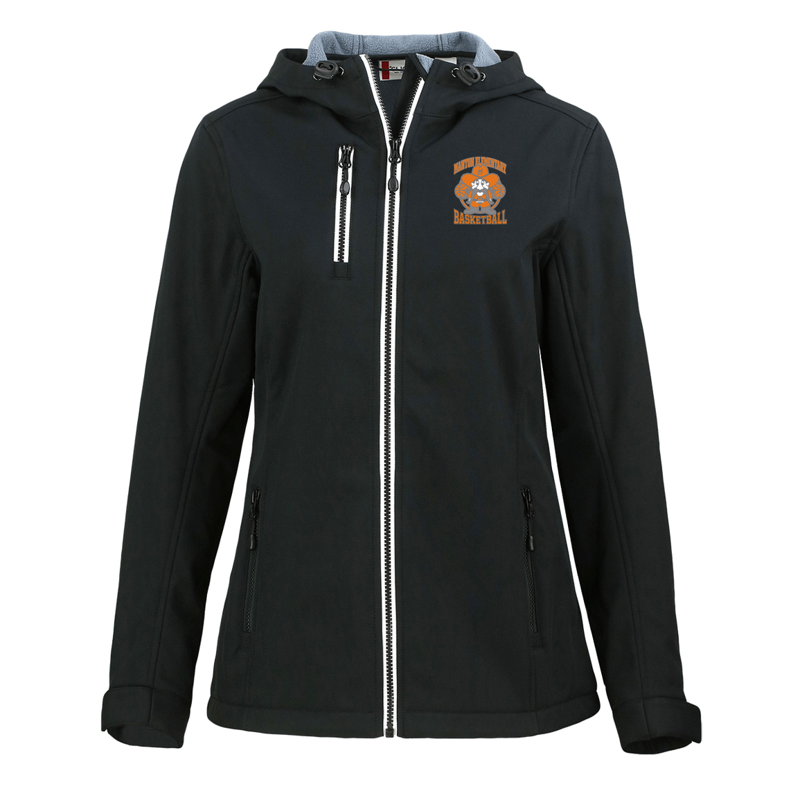manton-ranger-mascot-hoops-clique-womens-eco-stretch-softshell-jacket — Black — Front — source sha256 bb6a5c9107b15c7dc169a4ecbe80f3b187cb0d7868b3fcc7904b37d777123579 — Color position 1