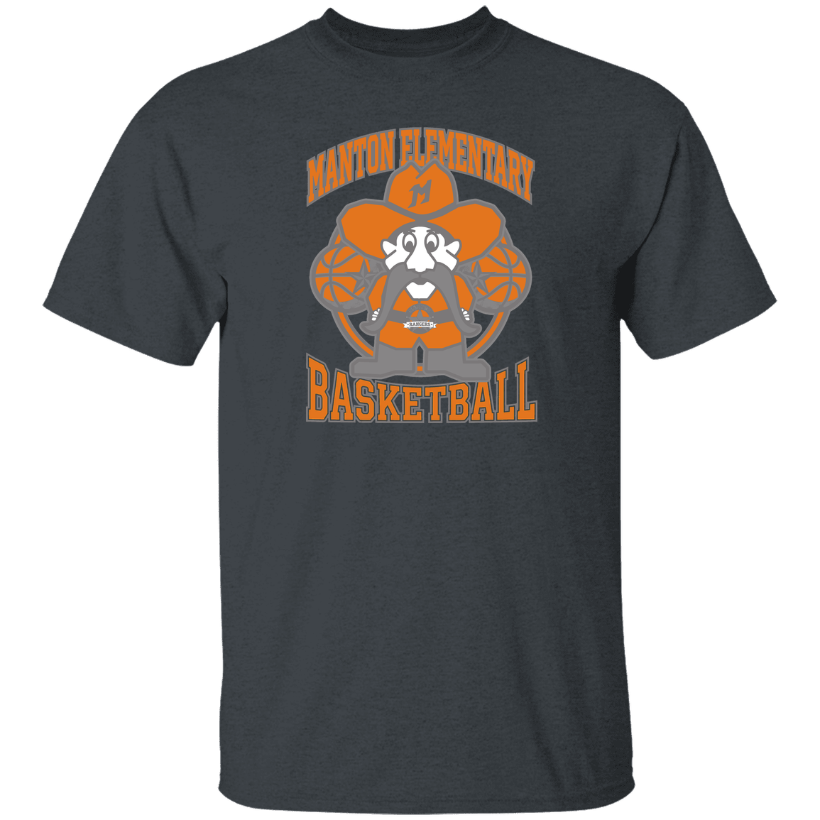 manton-ranger-mascot-hoops-gildan-youth-5-3-oz-100-cotton-t-shirt — Dark Heather — Front — source sha256 c11b00616956c14c75fe284688ea0e6275412ad65e3e710441d864736c0bf6df — Color position 4