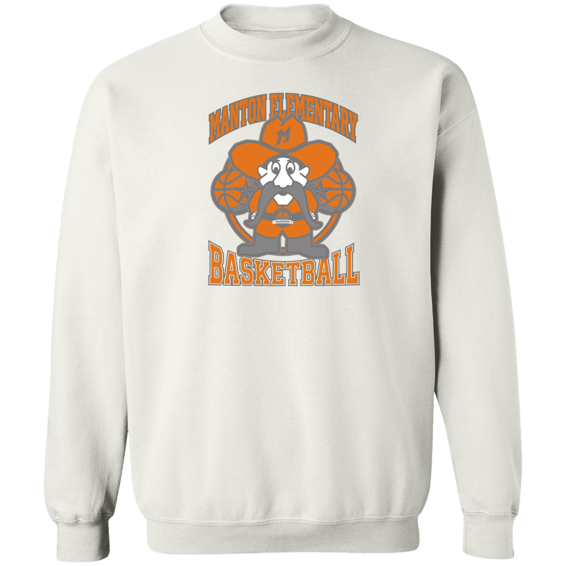 manton-ranger-mascot-hoops-gildan-crewneck-pullover-sweatshirt — White — Front — source sha256 cf5944135ccaa55ab6a6b8142cc1e935d16be4da0f5e6c3e6b3dda6154884862 — Color position 3