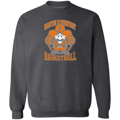 manton-ranger-mascot-hoops-gildan-crewneck-pullover-sweatshirt — Dark Heather — Front — source sha256 d005340fb3869d4120fabab798e162b9e033ca3135ec232017d56b74a41d505d — Color position 6