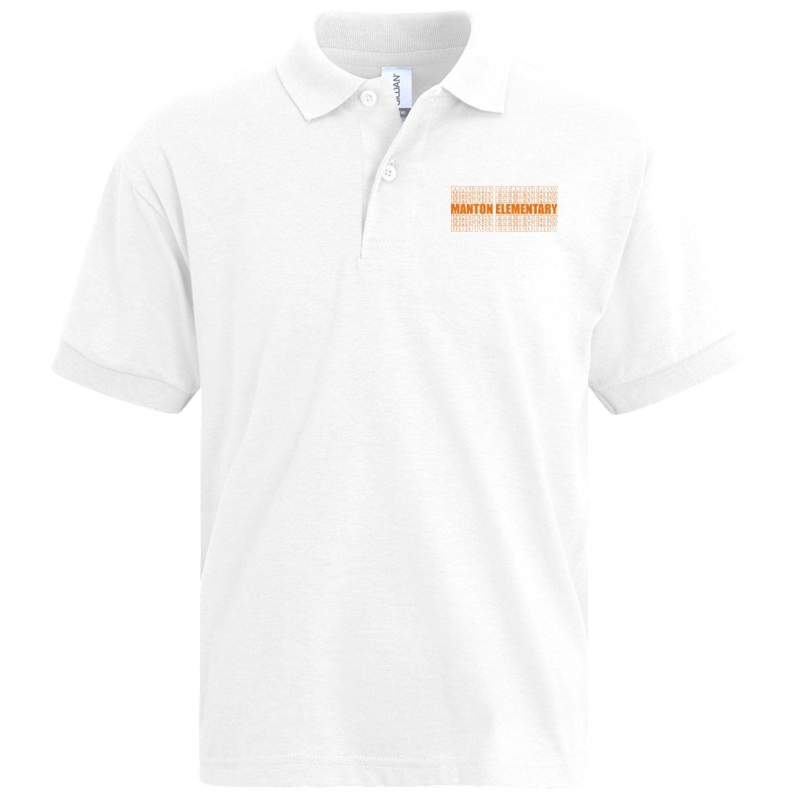 manton-stacked-echo-gildan-kids-jersey-polo — White — Front — source sha256 00945456ac57f64c338bfc8ccc72071ab8425b6e2fdf5ab019e87428fbebe029 — Color position 1
