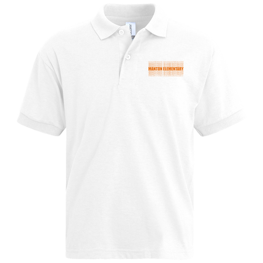 manton-stacked-echo-gildan-kids-jersey-polo — White — Front — source sha256 00945456ac57f64c338bfc8ccc72071ab8425b6e2fdf5ab019e87428fbebe029 — Color position 1