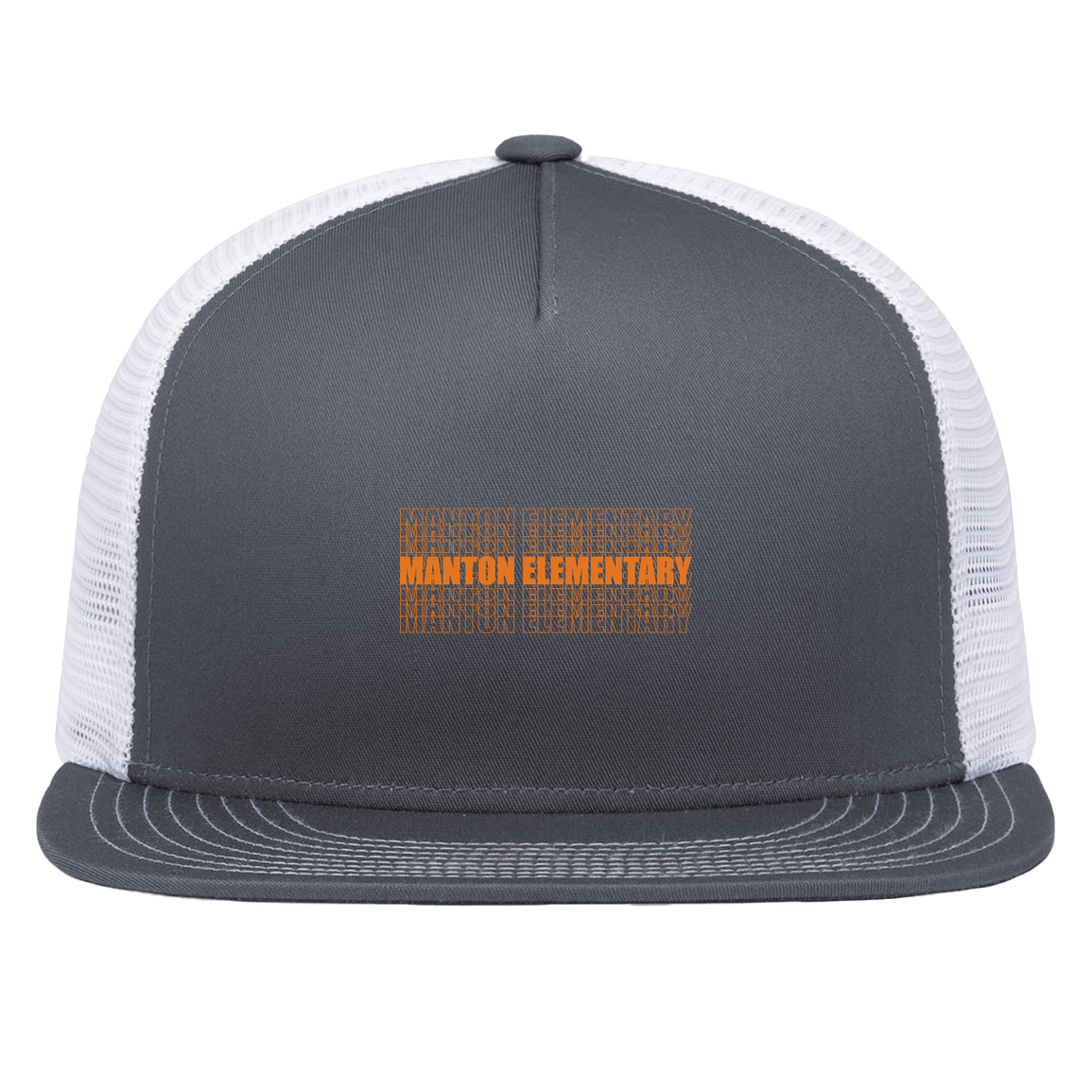 manton-stacked-echo-pacific-headwear-d-series-5-panel-trucker-snapback-cap — Graphite/White — Front — source sha256 3190abb82cc87123df6b6281f0b15cb5020d3d9723de607b339990ecf1cd5363 — Color position 4