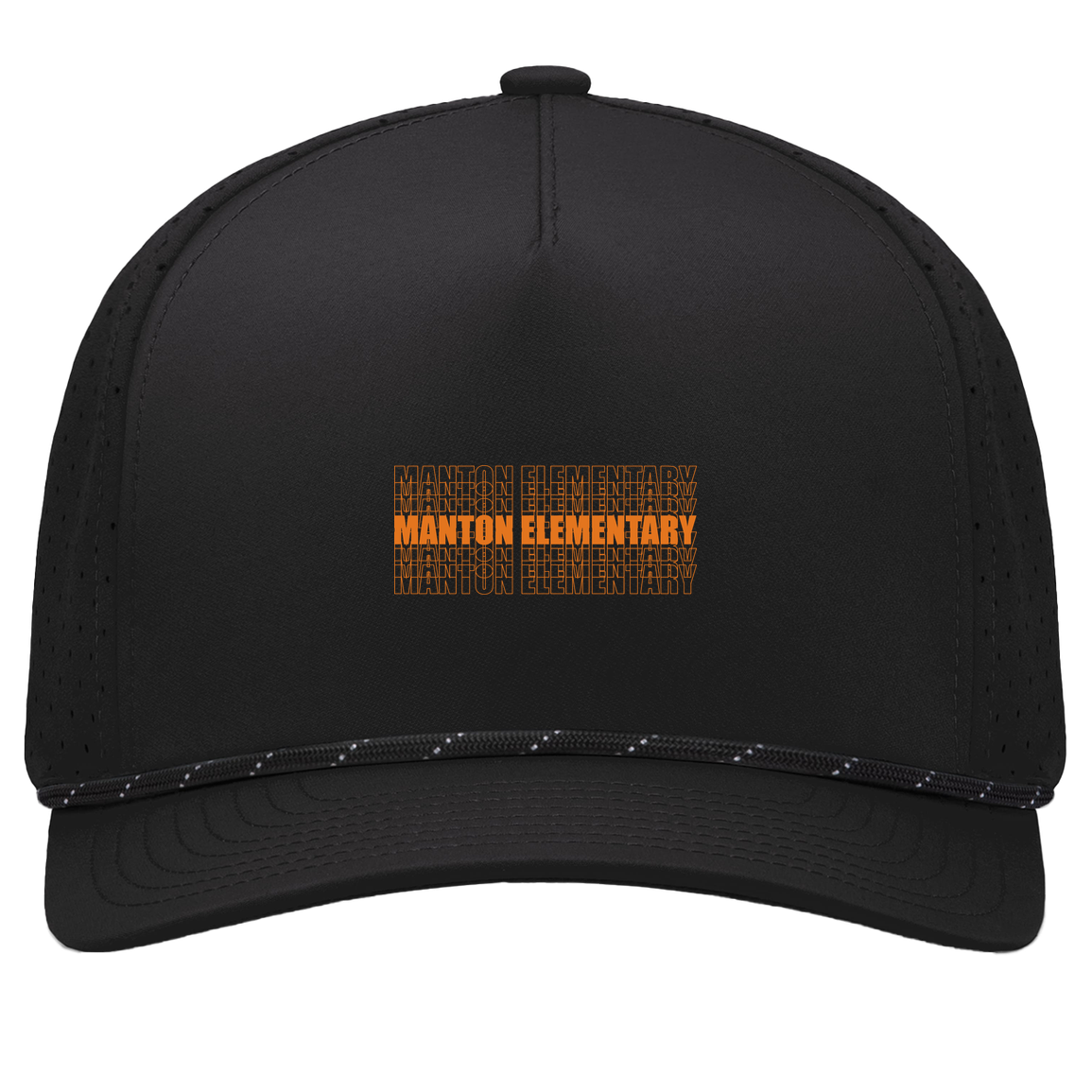 manton-stacked-echo-pacific-headwear-weekender-perforated-snapback-cap — Black/Black — Front — source sha256 32973ebb85f54005a0b38ac3a98bd7f8b1eec8ab557cd42da4844f3b6302cd73 — Color position 1